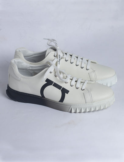 White Ferragamo Cube Sneaker