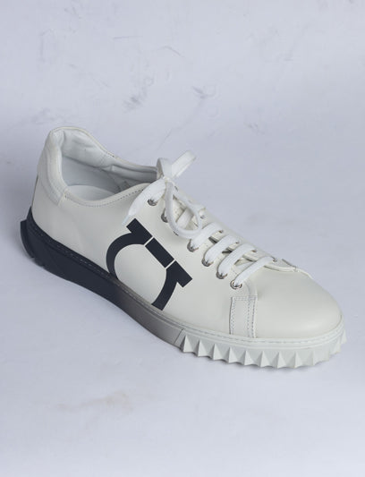 White Ferragamo Cube Sneaker