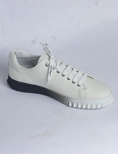 White Ferragamo Cube Sneaker