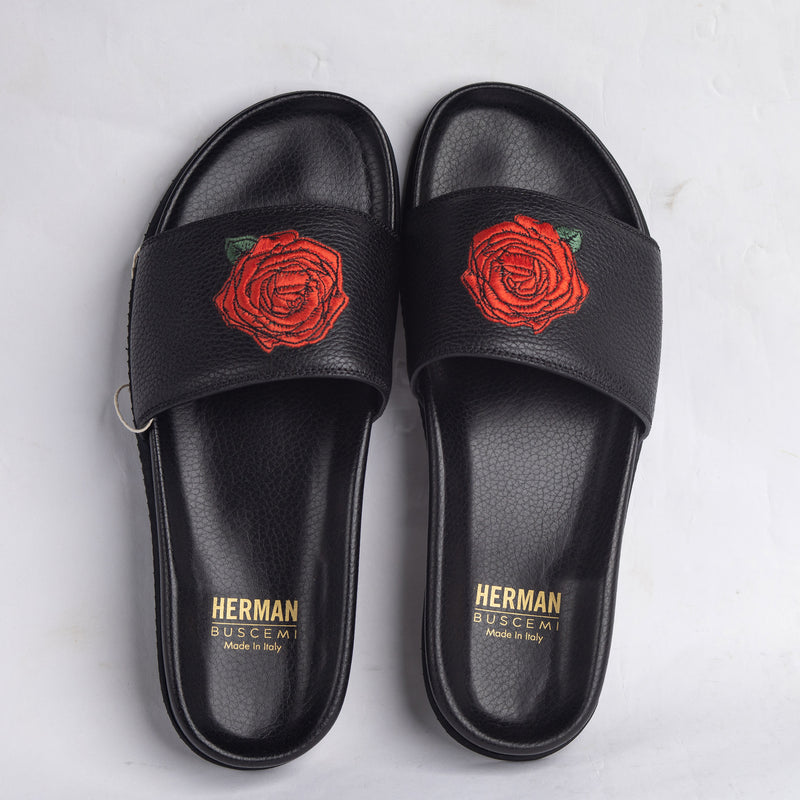 Buscemi Red Rose Slide black